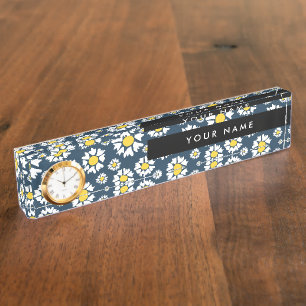 Porte-nom Motif de marguerite, marguerites blanches, Votre n
