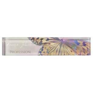 Porte-nom Motif de papillon bleu violet or