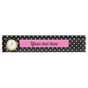 Porte-nom Motif de points Polka blanc et noir