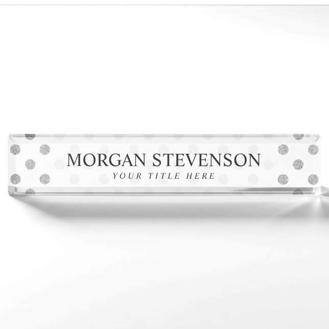 Porte-nom Motif de pois argenté élégant de parties (Devant)
