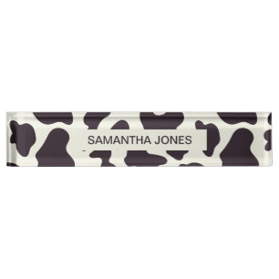 Porte-nom Motif de vache noir et blanc