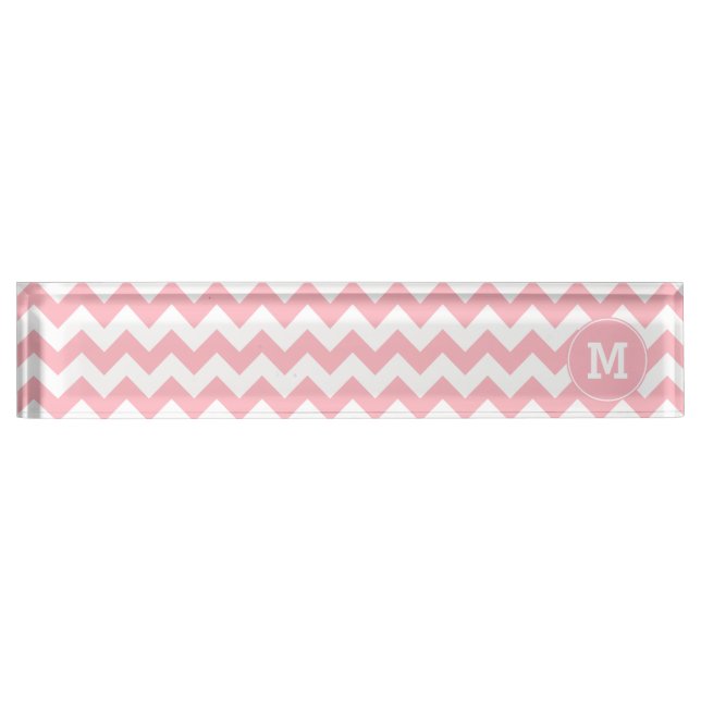 Porte-nom Motif de Zigzag rose clair monogramme (Devant)