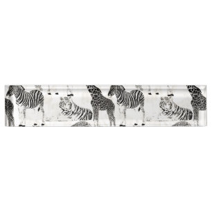 Porte-nom Motif élégant Black and White Jungle Animaux