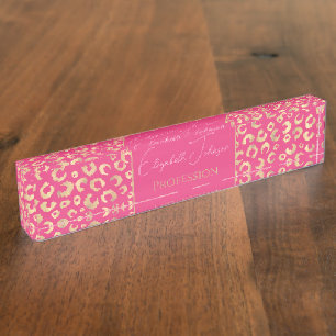 Porte-nom Motif Empreinte de léopard moderne Gold Pink