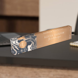 Porte-nom Motif en marbre moderne or noir monogrammé