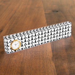 Porte-nom Motif Ermine, Motif Médiéval, Noir sur Blanc