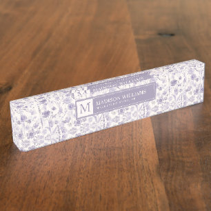 Porte-nom Motif floral aquarelle lavande violet fleurs