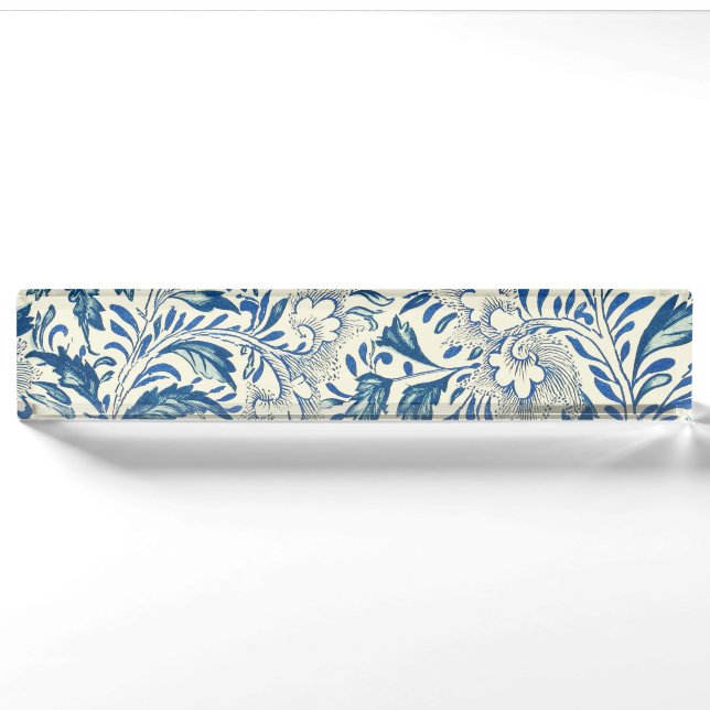 Porte-nom Motif Floral bleu Antique Design asiatique (Devant)
