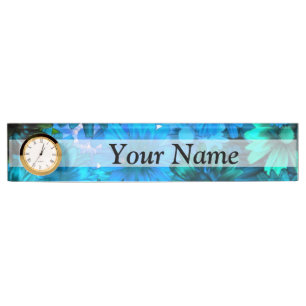 Porte-nom Motif floral bleu-clair moderne