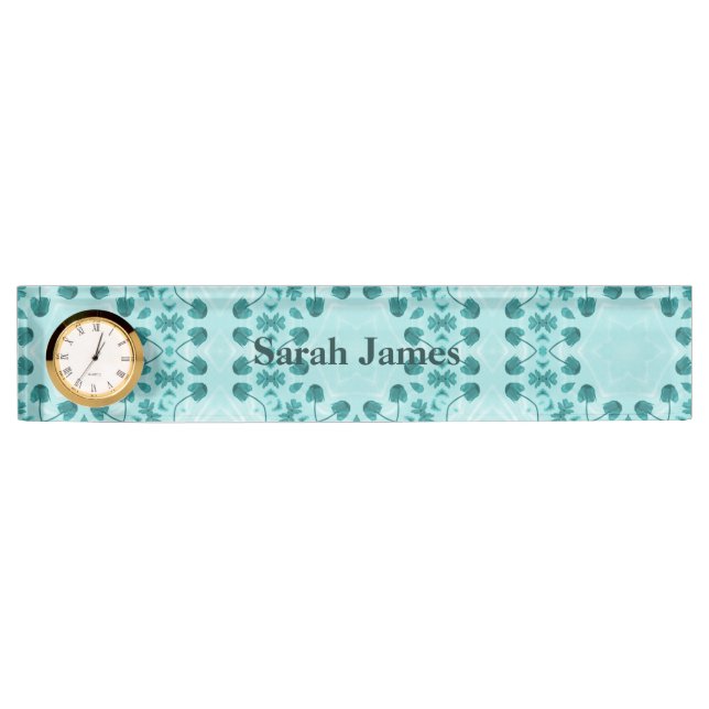 Porte-nom Motif floral, bleu Turquoise (Devant)