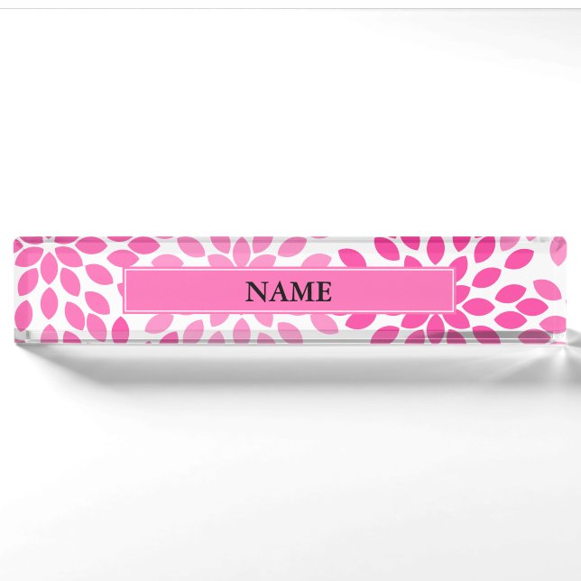 Porte-nom Motif Floral moderne rose chaud (Devant)
