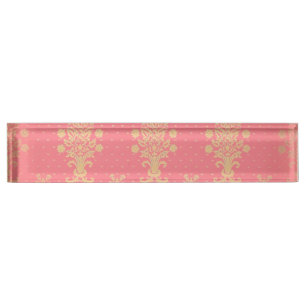 Porte-nom Motif Floral Rose Et Or