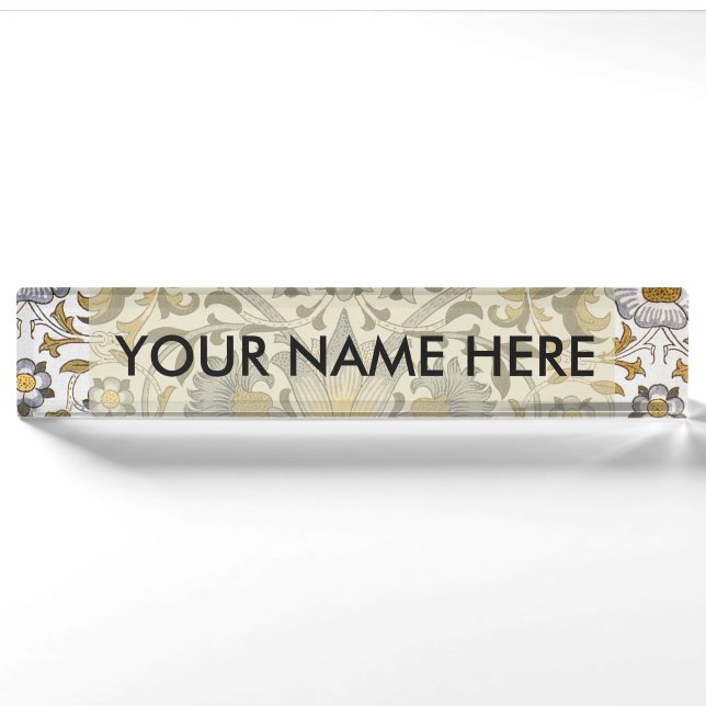 Porte-nom Motif floral William Morris Lodden : bleu or (Devant)
