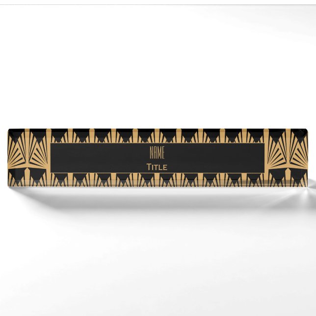 Porte-nom Motif Gold et Black Art Déco personnalisé (Devant)