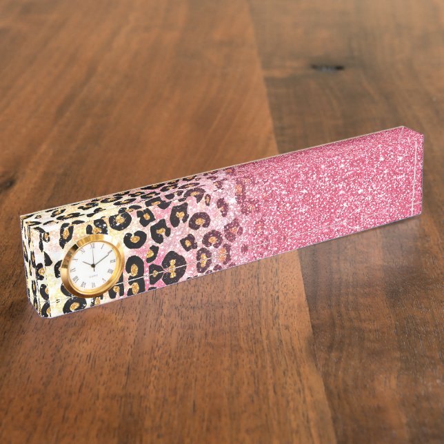 Porte-nom Motif léopard de Parties scintillant rose Glam (Taille)