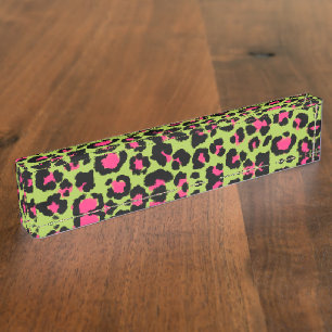 Porte-nom Motif léopard en framboise sur Lime Green