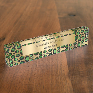 Porte-nom Motif léopard vert émeraude