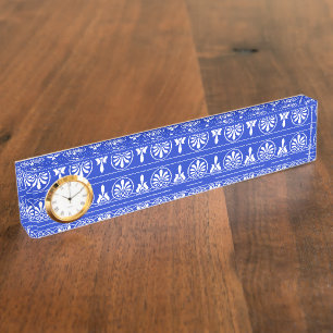Porte-nom Motif méditerranéen grec Arabesque bleu