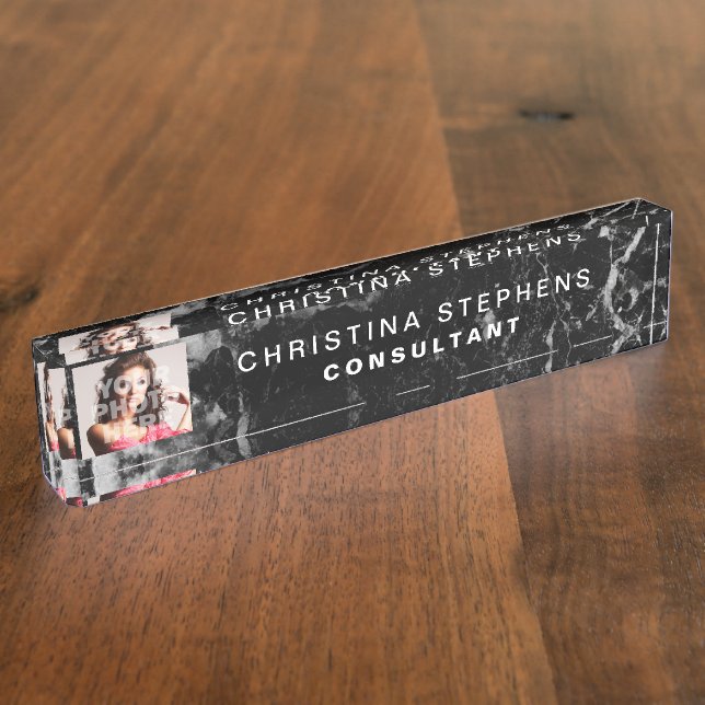 Porte-nom Motif moderne en pierre de marbre noir (Taille)