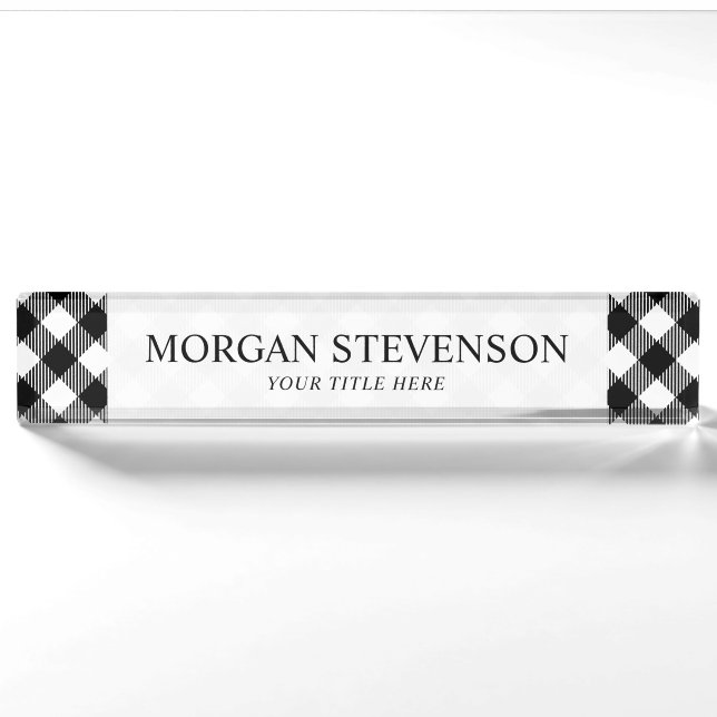 Porte-nom Motif noir et blanc moderne de guingan de contrôle (Devant)