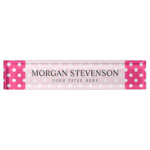 Porte-nom Motif Pois rose et blanc