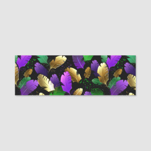 Porte-nom Motif sans couture avec des plumes de Mardi Gras
