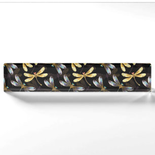 Porte-nom Motif sans couture avec libellules d'or