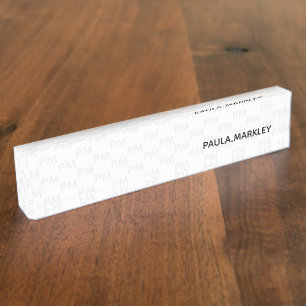 Porte-nom Motif simple blanc gris clair moderne