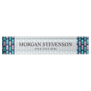 Porte-nom Motif tropical bleu turquoise rose Girly d'ananas
