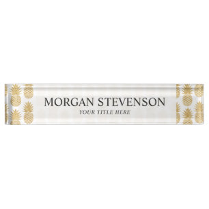 Porte-nom Motif tropical élégant d'ananas d'or blanc