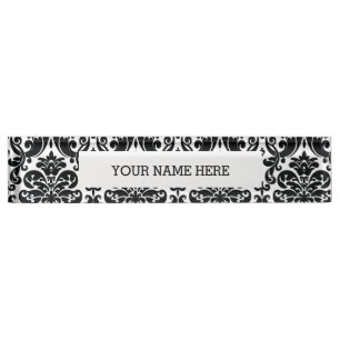 Porte-nom Motif vintage blanc noir élégant de damassé