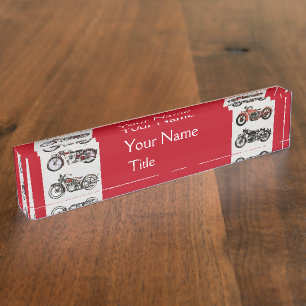 Porte-nom MOTOCYCLES vintages Rouge Noir Blanc