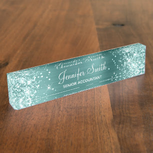 Porte-nom Mousse de mer Parties scintillant verte Faux Aqua 