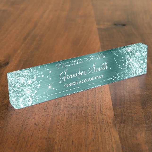 Porte-nom Mousse de mer Parties scintillant verte Faux Aqua  (Taille)