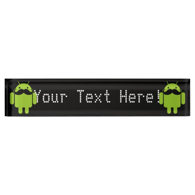 Porte-nom Moustache Robot Android sur Noir (Devant)