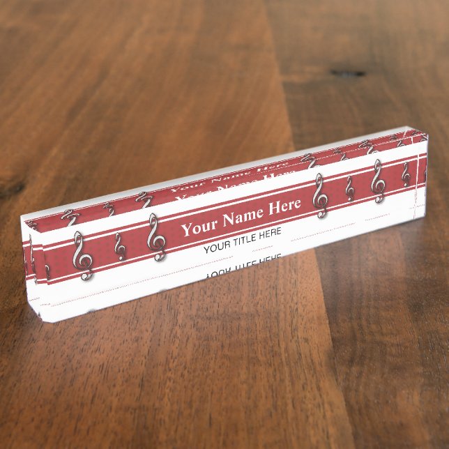 Porte-nom Musique rouge de clef triple (Taille)