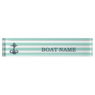 Porte-nom Nautique,Ancre,Rayes Vert Menthe
