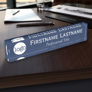 Porte-nom Navy et White - Logo, Nom, Titre professionnel