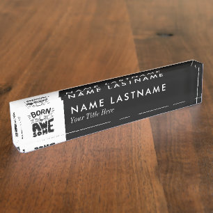 Porte-nom Né pour être génial Lettres comme Logo Noir Blanc