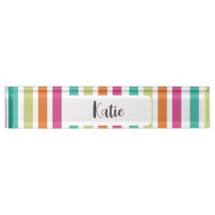 Porte-nom Neon rainbow rayures amusant rétro