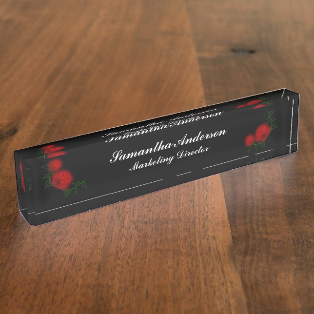 Porte-nom Neon Roses élégant Goth Desk Plaque de référence (Taille)