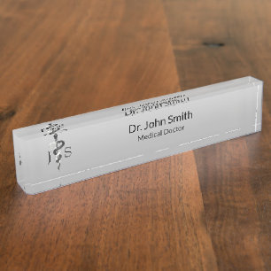 Porte-nom Noble Médicale élégant noir blanc Asclepius Classy