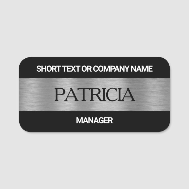 Porte-nom Noir de luxe et argent brossé : Nom de l'entrepris (Devant)