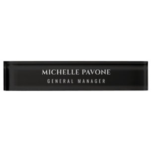 Porte-nom Noir élégant & Gris Simple Plain Professionnel