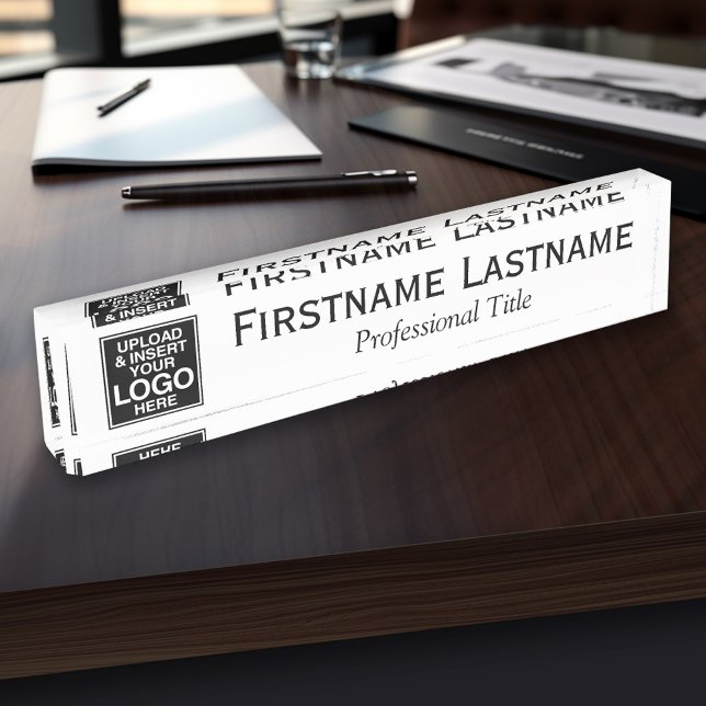 Porte-nom Noir et Blanc - Logo, Nom, Titre Professionnel (Personalized Name Plate - Custom Logo Executive Desk Plate with Name and Professional Title)