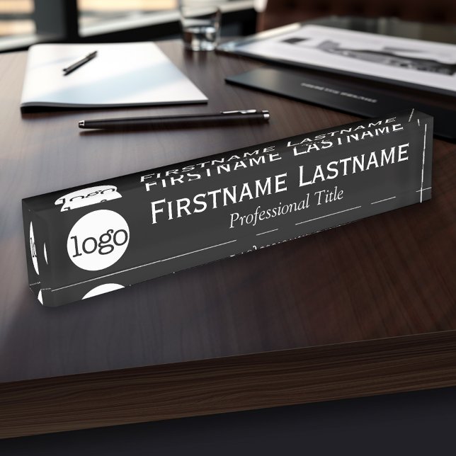 Porte-nom Noir et Blanc - Logo, Nom, Titre Professionnel (Office Name Plate for Executive - Personalize with professional title, logo, name)