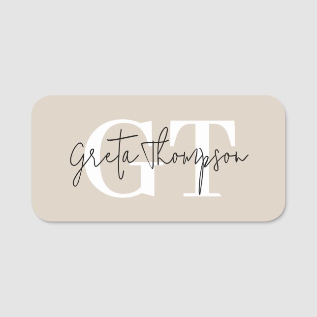 Porte-nom Noir et blanc Nom de la signature Monogramme Beige (Devant)