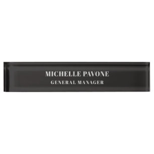 Porte-nom Noir et gris élégant simple uni professionnel