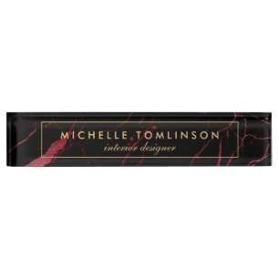 Porte-nom Noir et rouge Marbre Designer