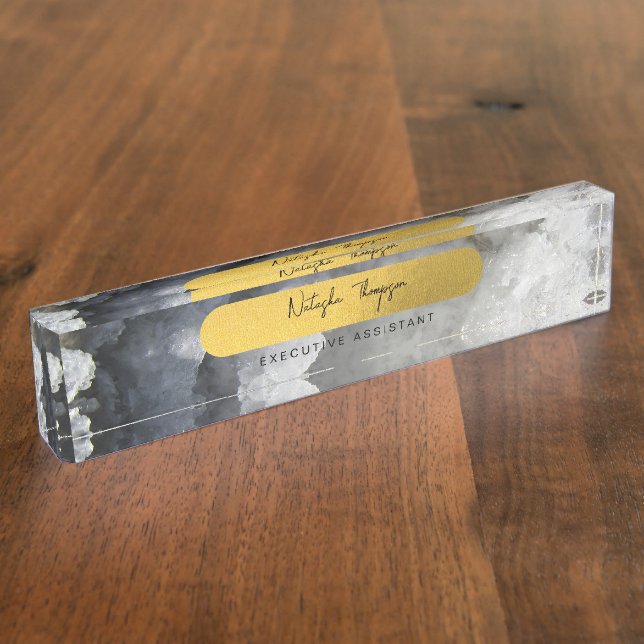 Porte-nom Noir Gold Foil Crystals de mer Signature Script (Taille)